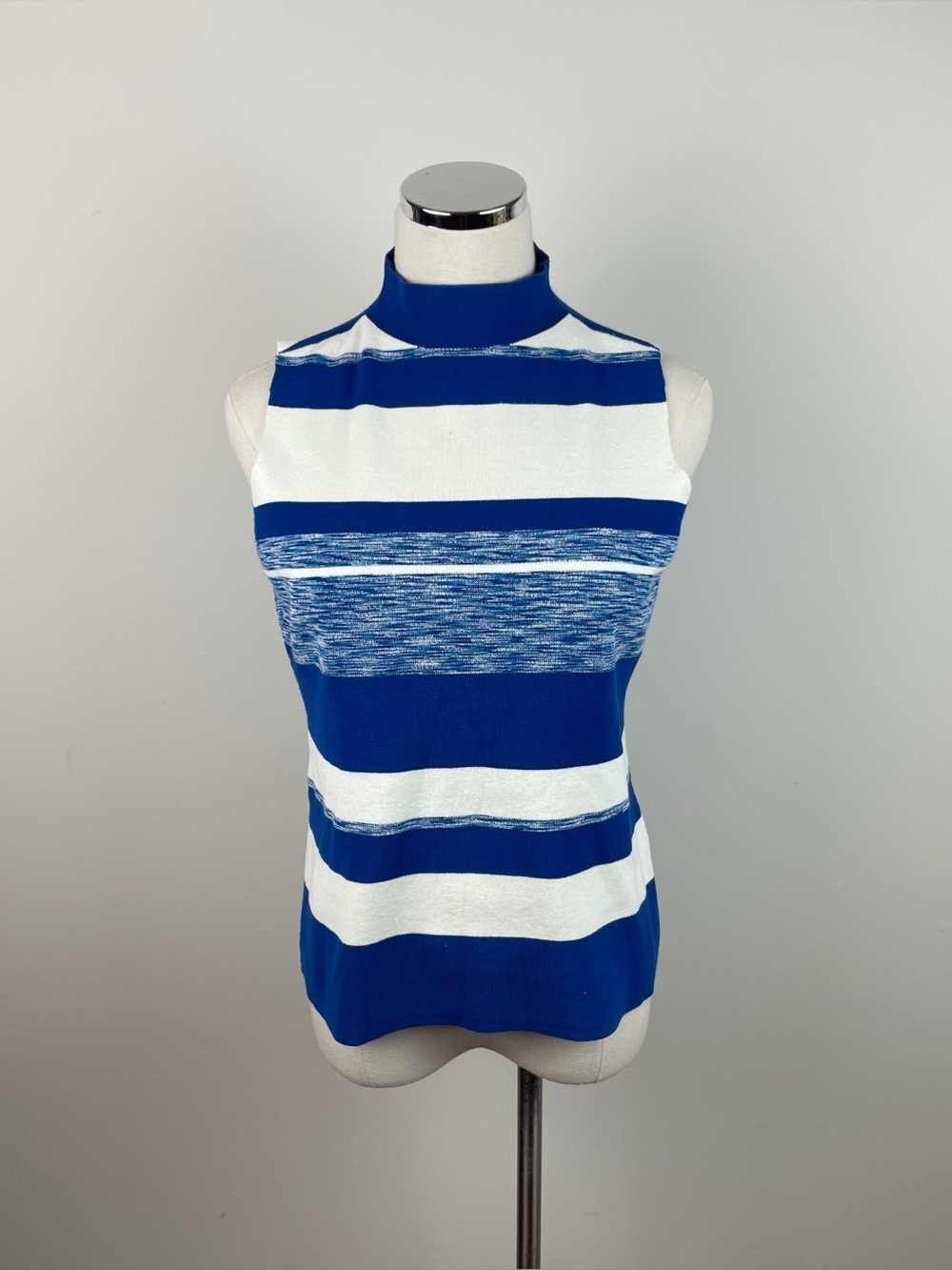 Nine West Blue White Stripe Knit Mock Neck Top Women Medium